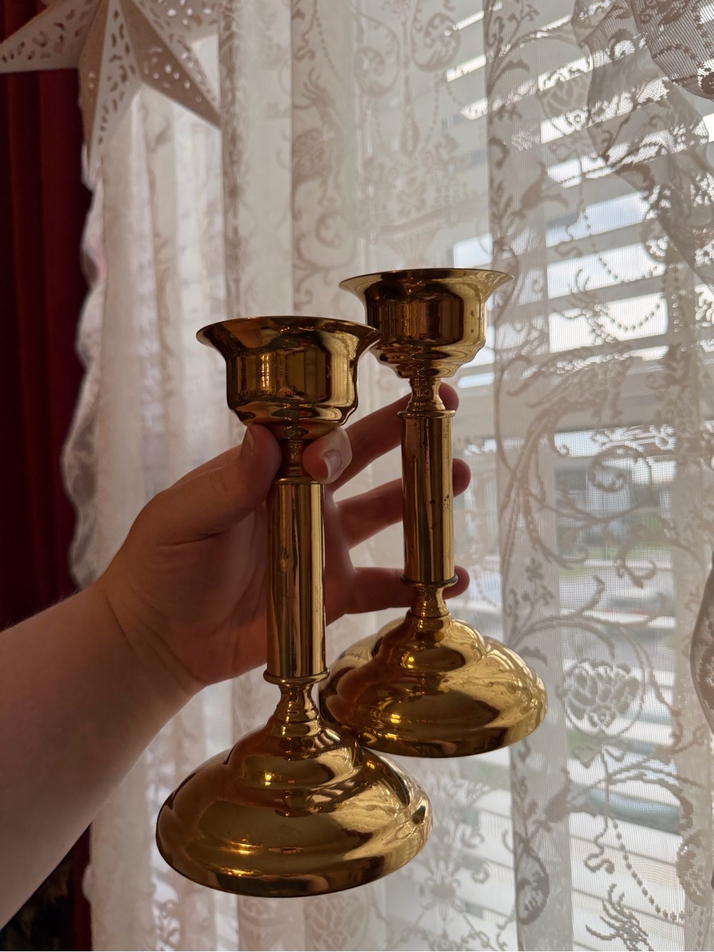 Polished Gold Metal Candlestick Pair